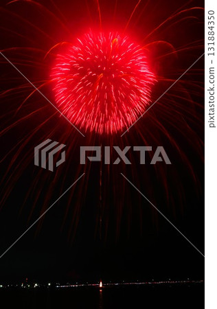 Fireworks over the lake coloring the night sky - Scenes from the Kashima City Fireworks Festival 131884350