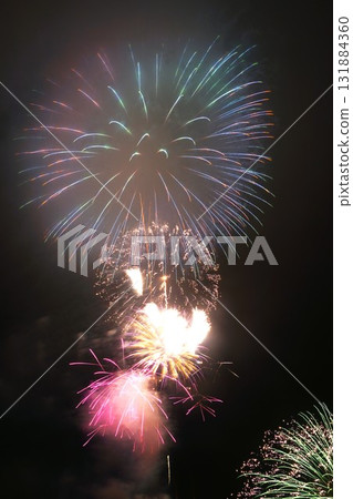 Fireworks over the lake coloring the night sky - Scenes from the Kashima City Fireworks Festival 131884360