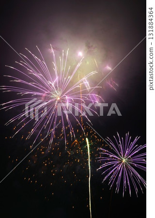 Fireworks over the lake coloring the night sky - Scenes from the Kashima City Fireworks Festival 131884364