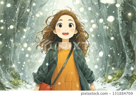 美優系列：美優在雪林中翩翩起舞，周圍環繞著光芒的場景 131884709