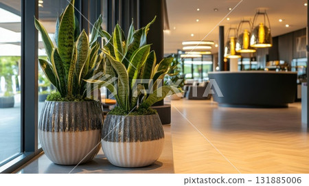 indoor plants brighten entrance with stylish planters and flooring ambiance 131885006