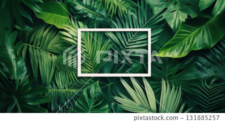 Frame Accents Tropical Foliage, Lush Green Leaves and Border Element Frame Accents Tropical Foliage, Lush Green Leaves and Border Element 131885257