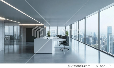 Brighten Corporate Area With Modern Office Design And Minimalist Workspace. 131885292