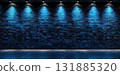 Blue Brick Wall with Glowing Lights Shows a Modern Interior Design 131885320