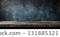 Rustic Wood Table Against a Textured Wall for Photo Display and Product Mockups 131885321