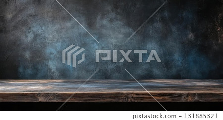 Rustic Wood Table Against a Textured Wall for Photo Display and Product Mockups 131885321