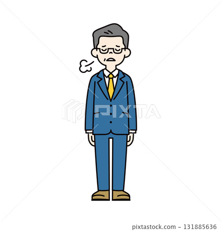 一個簡單的上半身向量插圖,描繪了一位 60 多歲或 70 多歲的男性總統低頭嘆息 一個簡單的上半身向量插圖,描繪了一位 60 多歲或 70 多歲的男性總統低頭嘆息 131885636