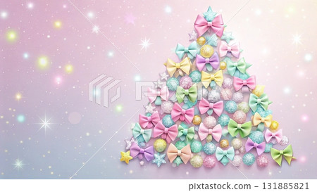 Christmas tree made entirely of colorful bows background Christmas tree made entirely of colorful bows background 131885821