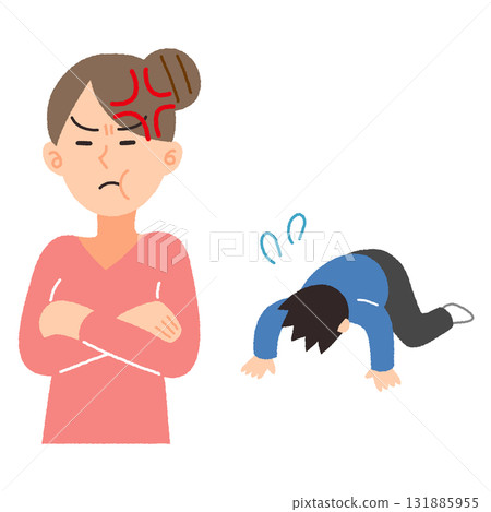 一名跪著的男人和一名憤怒的女人的插圖 131885955