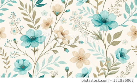 seamless vintage floral pattern realistic watercolor texture blooming garden flowers background  131886062