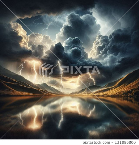 Mystical thunderclouds, thunder, lightning, thunder, lightning 131886800