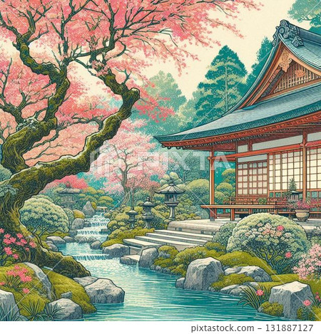 古老而美麗的日本花園，日本庭園，美麗的日本風景 131887127