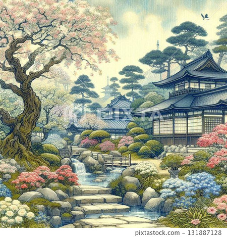 古老而美麗的日本花園,日本庭園,美麗的日本風景 古老而美麗的日本花園,日本庭園,美麗的日本風景 131887128