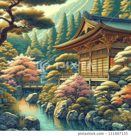 古老而美麗的日本花園,日本庭園,美麗的日本風景 古老而美麗的日本花園,日本庭園,美麗的日本風景 131887135