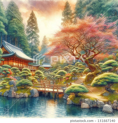 古老而美麗的日本花園，日本庭園，美麗的日本風景 131887140