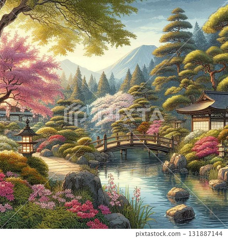 古老而美麗的日本花園,日本庭園,美麗的日本風景 古老而美麗的日本花園,日本庭園,美麗的日本風景 131887144