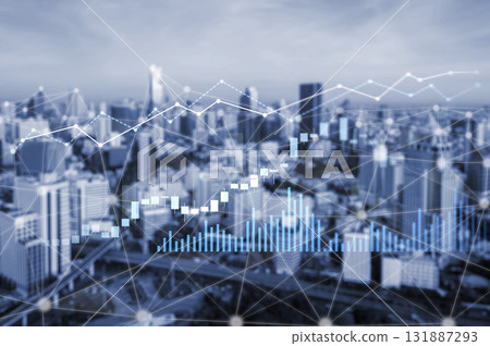 Blue and Gray Cityscape with Abstract Data Visualization Overlays Reflecting Market Trends and Financial Growth Indicators Scalp Blue and Gray Cityscape with Abstract Data Visualization Overlays Reflecting Market Trends and Financial Growth Indicators Scalp 131887293