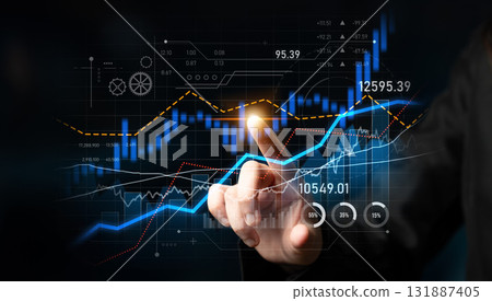 Hands Interacting with Digital Financial Graph on Screen for Data Analysis, Stock Market Trends, Investment Growth Visualization Scalp Hands Interacting with Digital Financial Graph on Screen for Data Analysis, Stock Market Trends, Investment Growth Visualization Scalp 131887405