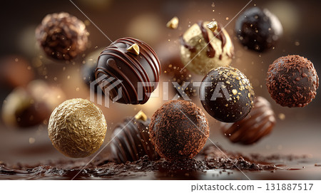 Flying truffle chocolate | A luxurious sweet image with a fragrant and luxurious sweetness 131887517