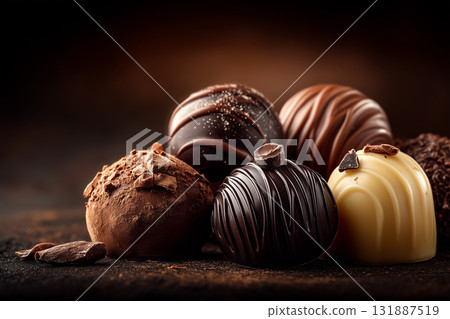 Flying truffle chocolate | A luxurious sweet image with a fragrant and luxurious sweetness 131887519