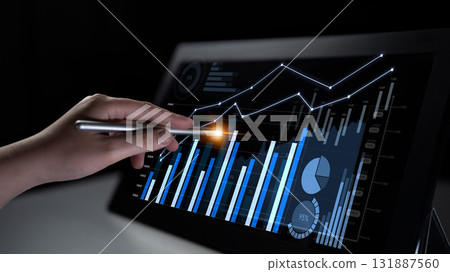 Modern Data Analytics and Business Intelligence Visualization on a Touchscreen Device with User Interaction and Insights Representation Scalp Modern Data Analytics and Business Intelligence Visualization on a Touchscreen Device with User Interaction and Insights Representation Scalp 131887560