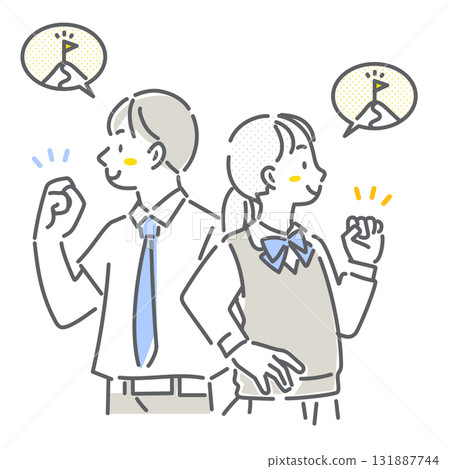 A simple and stylish line drawing of a high school student aiming to achieve his goal 131887744