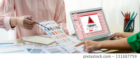 Cyber attack malware alert show computer screen display threat detected brisk 131887759