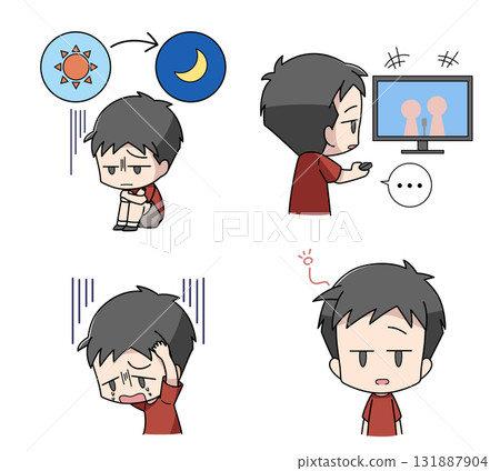 憂鬱症精神症狀的 4 幅插圖 - 男孩 131887904