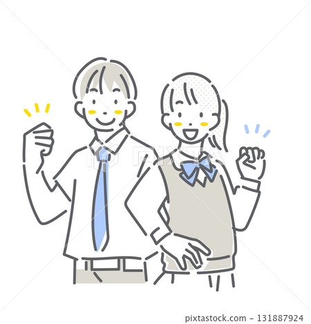 簡單而時尚的線條畫，描繪了一位自信的高中生 131887924