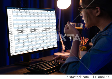 Accounting software on computer screen showing financial statement brisk 131888153