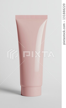 Soft pink blank plastic tube lotion mockup cosmetic container vertical image white background Soft pink blank plastic tube lotion mockup cosmetic container vertical image white background 131888220