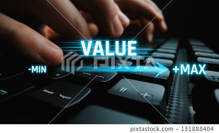 Value slider indicator with glowing bar showing minimum to maximum Marrow 131888404