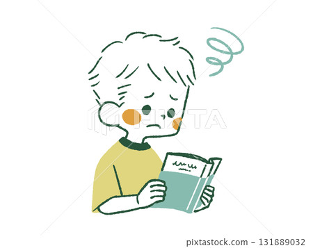 A boy reading a book with a troubled expression - 4 colors A boy reading a book with a troubled expression - 4 colors 131889032