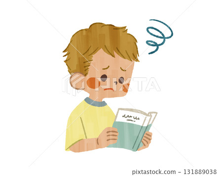 A boy reading a book with a troubled expression - Gash A boy reading a book with a troubled expression - Gash 131889038