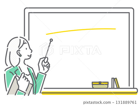 一位女士用黑板解釋 — — 簡單而時尚的線條畫插圖 一位女士用黑板解釋 — — 簡單而時尚的線條畫插圖 131889761