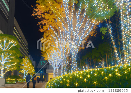 Winter illuminations of trees reminiscent of Shinjuku Southern Terrace (illustration style) 131889935