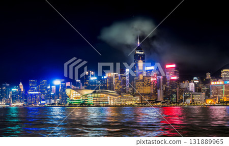 Hong Kong Victoria Harbour Central area at night 131889965
