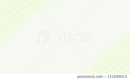 There is a green Seigaiha pattern on the top left and bottom right diagonally. In the center there is a large text space resembling a flowing river. 131890013