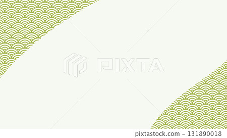 There is a green Seigaiha pattern on the top left and bottom right diagonally. In the center there is a large text space resembling a flowing river. 131890018