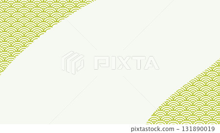 There is a green Seigaiha pattern on the top left and bottom right diagonally. In the center there is a large text space resembling a flowing river. 131890019