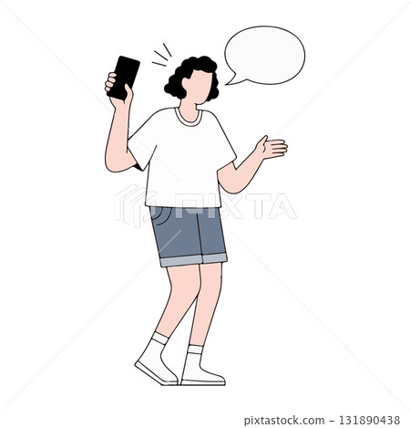 Woman with Phone and Speech Bubble 131890438