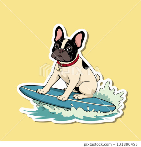 Surfing Bulldog Cartoon 131890453