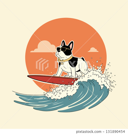 Surfing Bulldog Cartoon 131890454