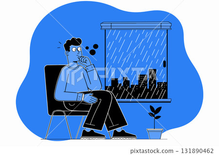 Man Contemplating on a Rainy Day 131890462