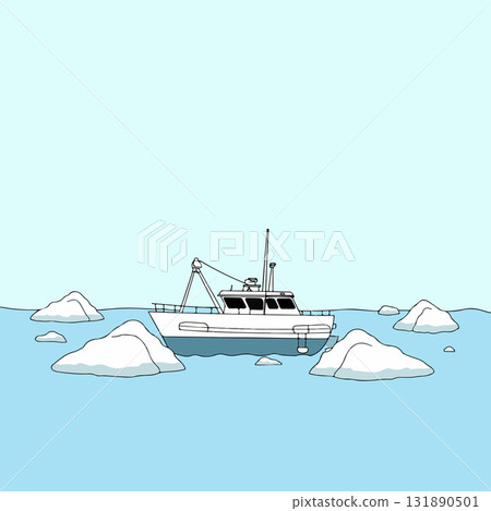 Boat Navigating Through Icebergs 131890501