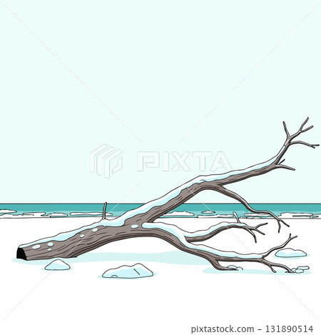 Snowy Log on a Winter Beach Snowy Log on a Winter Beach 131890514