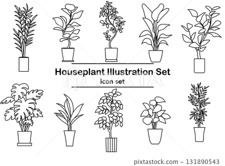 Stock Illustration: Monochrome houseplant icon set 131890543