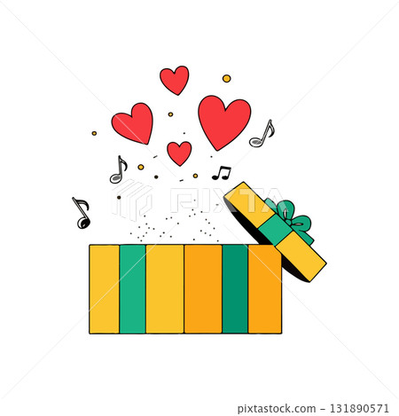 Gift Box with Hearts and Music Notes Gift Box with Hearts and Music Notes 131890571
