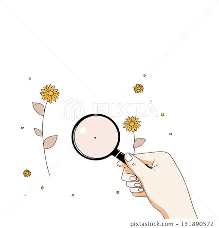 Magnifying Glass Examining Flowers Magnifying Glass Examining Flowers 131890572