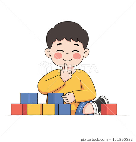 Boy Playing with Building Blocks 131890582